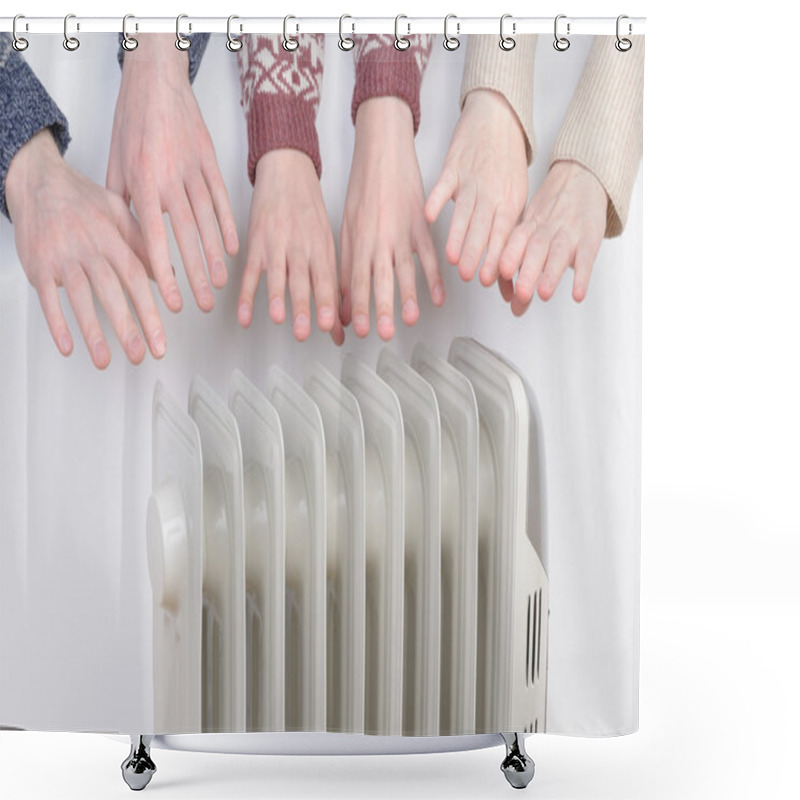 Personality  Family Warming Up Hands Over Electric Heater Shower Curtains