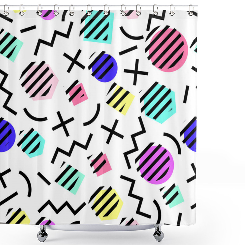 Personality  Vector Seamless Geometric Pattern. Memphis Style. Abstract 80s. Shower Curtains