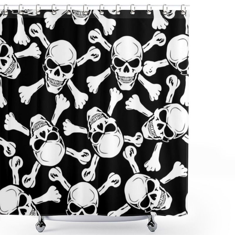 Personality  Vector. Evil Skull With Bones. Warning Sign Shower Curtains