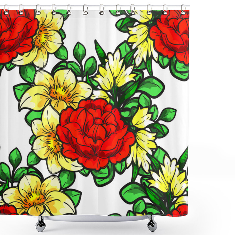 Personality  Blooming Floral Ornament Shower Curtains