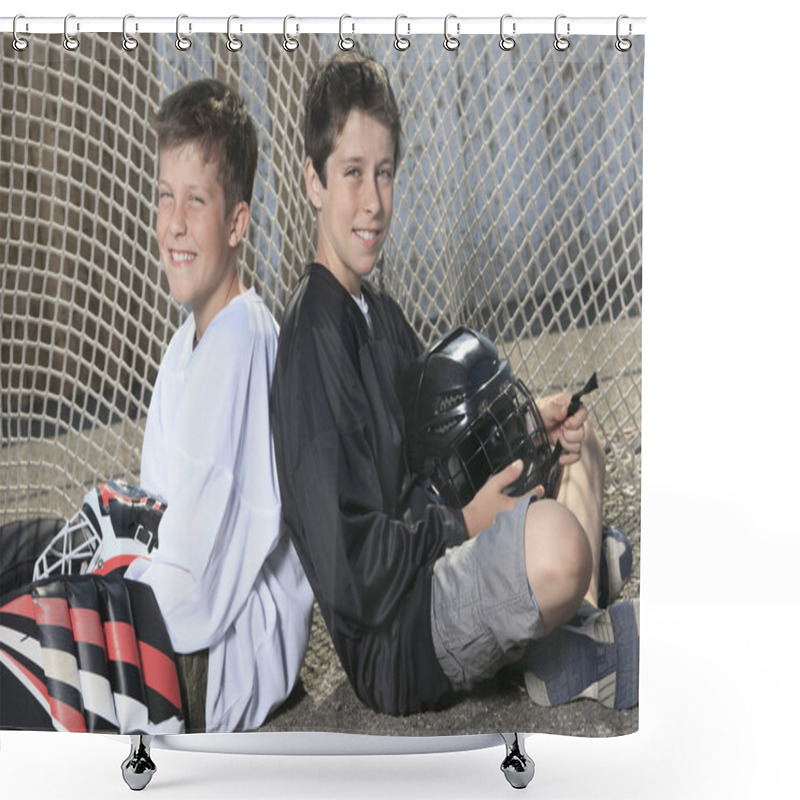 Personality  A Portrait Of Hockey Ball Player With Hockey Stick Shower Curtains