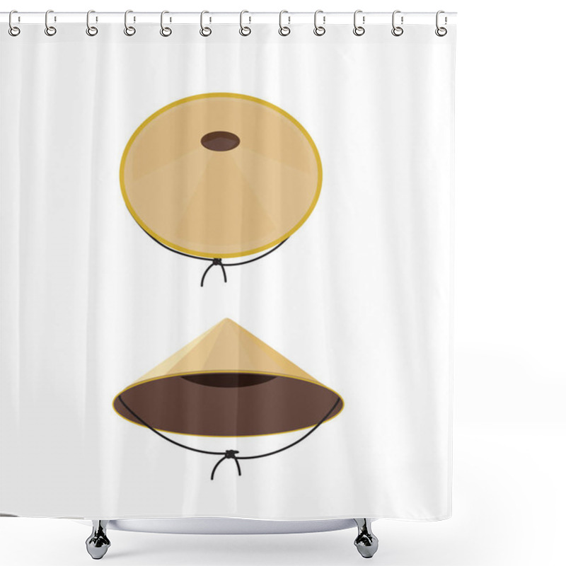 Personality  Conical Traditional Asian Hat From Natural Materials With Rope In Cartoon Style Isolated On White Background Shower Curtains