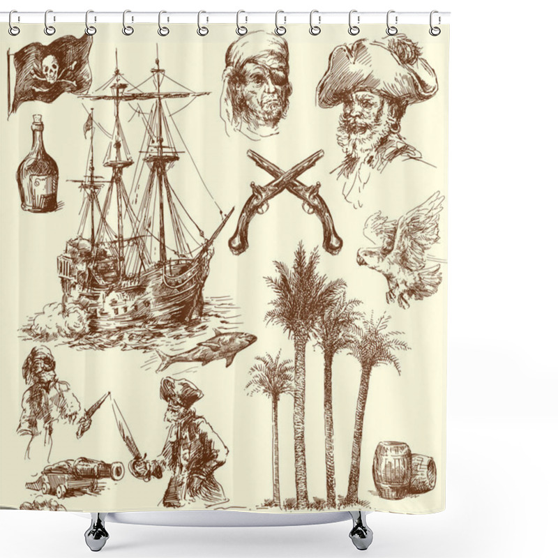 Personality  Pirates - Hand Drawn Collection Shower Curtains