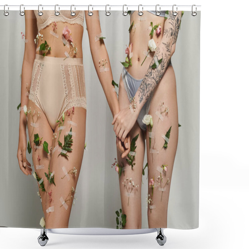 Personality  Two Women Share A Tender Moment, Adorned With Flowers And Greenery, Celebrating Their Love. Shower Curtains