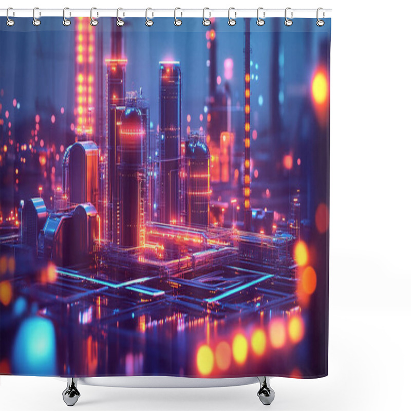 Personality  A Futuristic Image Illustrating The Concept Of A Smart Factory. Advanced Technology Like AI, IoT And Robotics In Manufacturing Processes For Greater Efficiency And Productivity. Shower Curtains