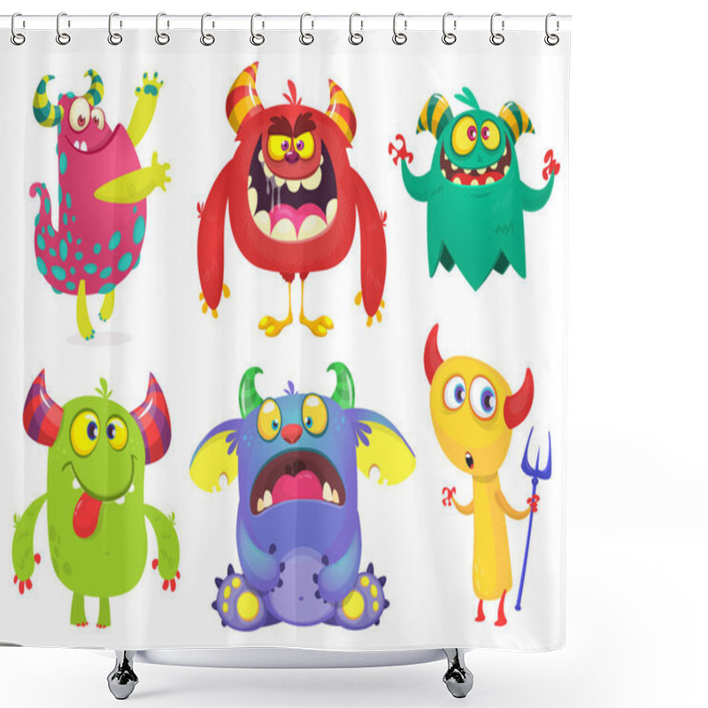 Personality  Cartoon Monsters Collection. Vector Set Of Cartoon Monsters Isolated. Ghost, Troll, Gremlin, Goblin, Devil And Monster Shower Curtains