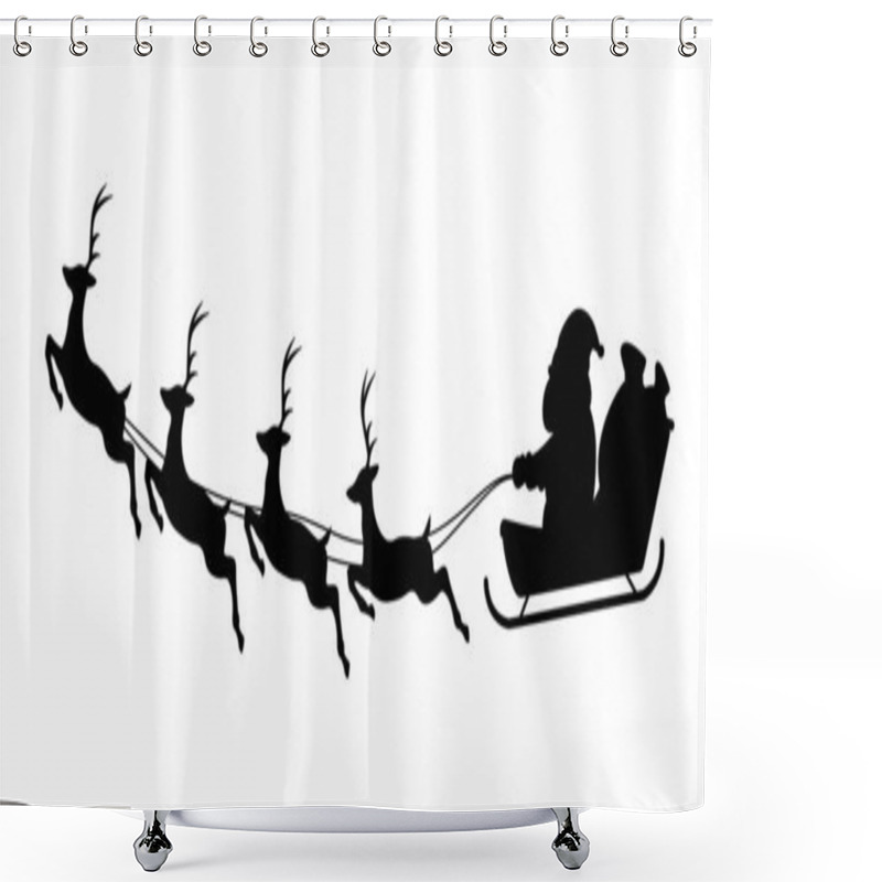 Personality  Santa Claus Flying With Deer Silhouette Isolated On White Background. Christmas Concept. Christmas Reindeers. Vector Stock Shower Curtains