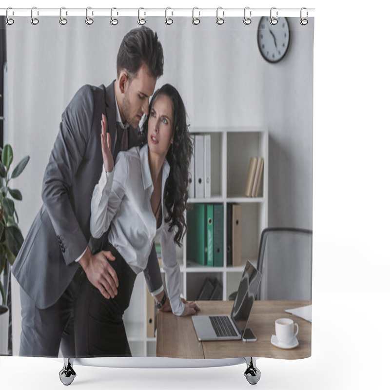 Personality  Handsome Businessman Molesting Angry Secretary In Office Shower Curtains