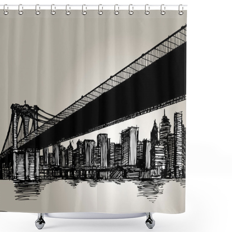 Personality  New York Brooklyn Bridge Hand Drawing Shower Curtains