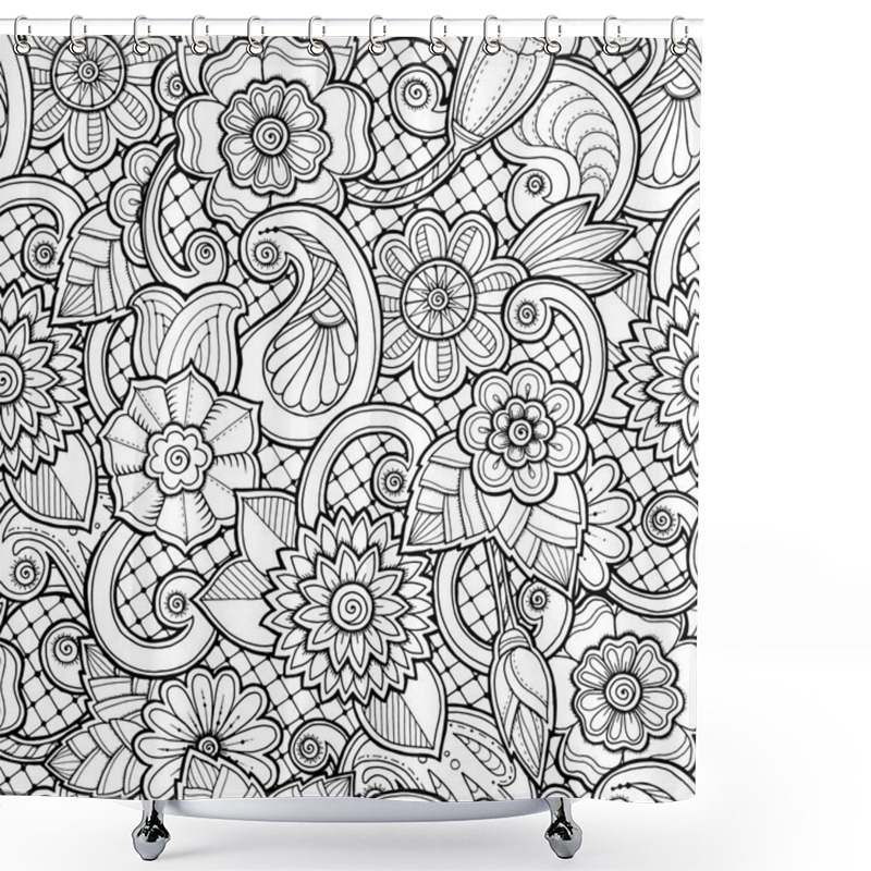 Personality  Seamless Background In Vector With Doodles, Flowers And Paisley. Shower Curtains