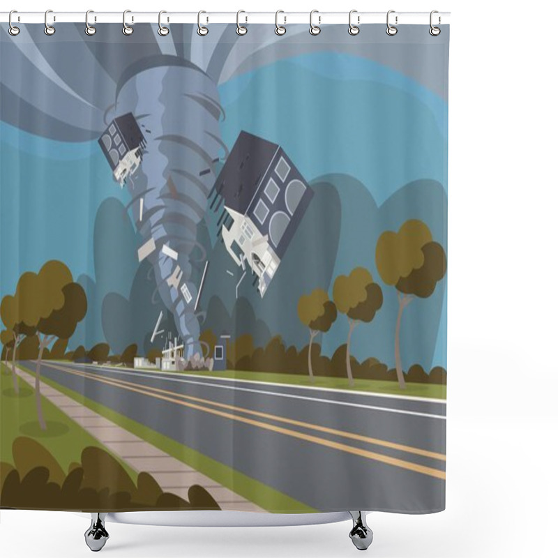 Personality  Vector Illustration Of A Destructive Hurricane Shower Curtains