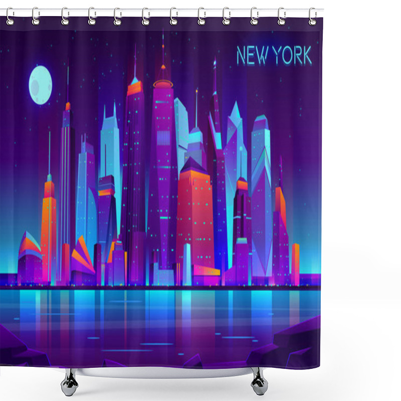 Personality  Night City Futuristic Landscape Vector Background Shower Curtains