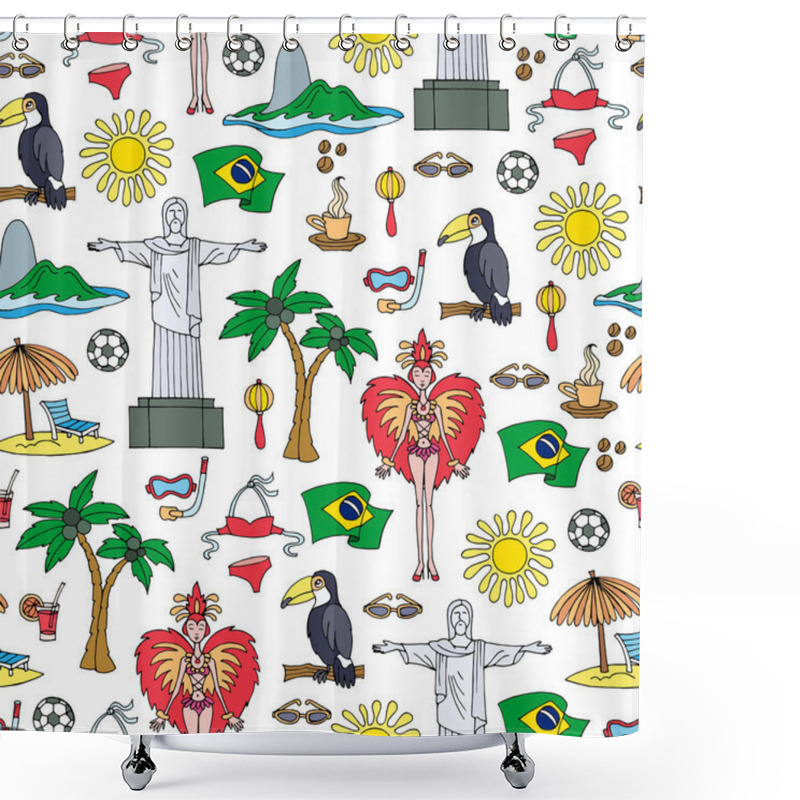 Personality  Vector Seamless Pattern With Hand Drawn Symbols Of Brazil Shower Curtains