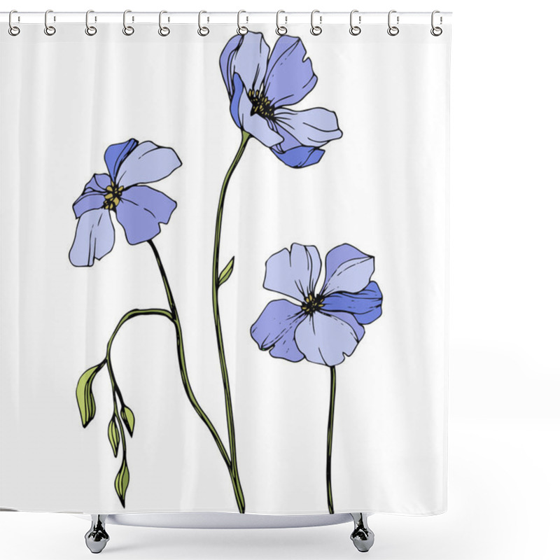 Personality  Vector Blue Flax Floral Botanical Flower. Wild Spring Leaf Wildflower. Engraved Ink Art. Isolated Flax Illustration Element. Shower Curtains