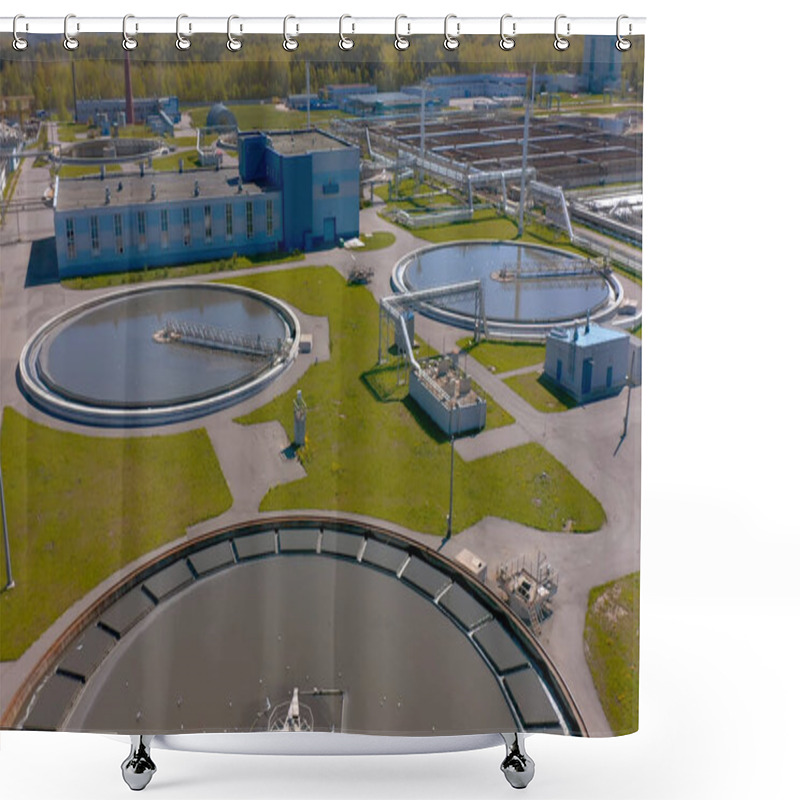 Personality  Aerial View Of The Wastewater Treatment Plant. Round Sedimentation Tanks. Radial Primary Pallet. Sediments Of Treatment Facilities. Shower Curtains