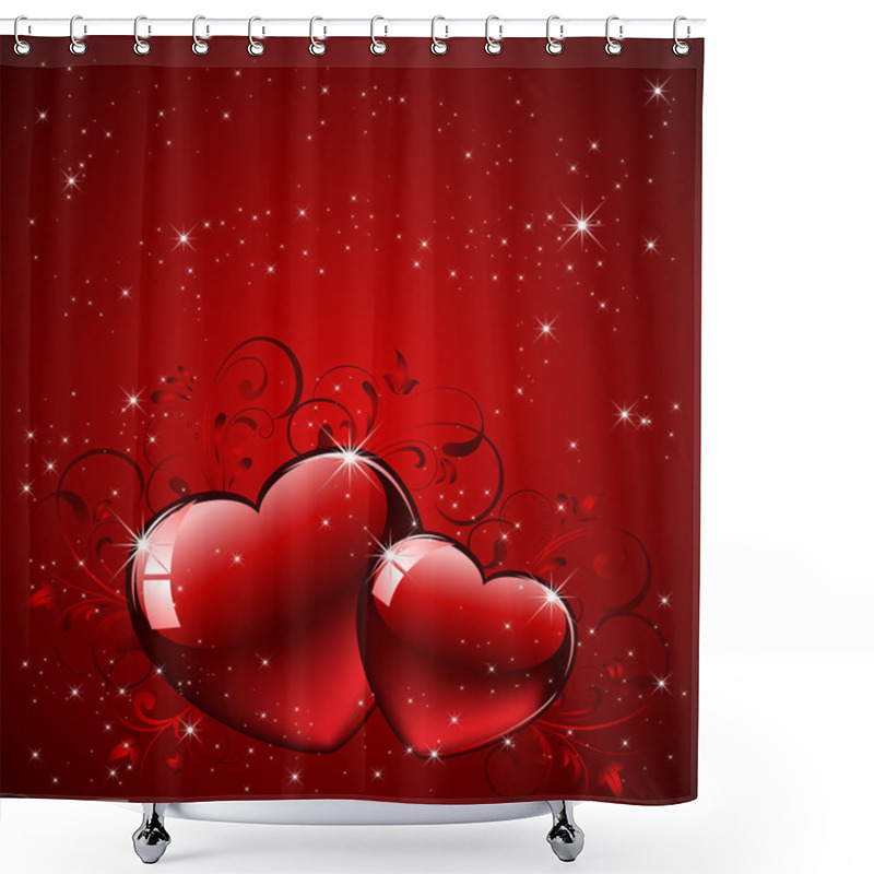 Personality  Hearts On Red Background Shower Curtains