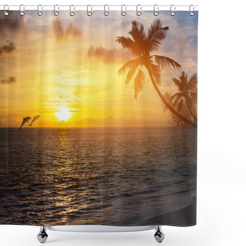 Personality  Art Beautiful Sunrise Over The Tropical Beach Shower Curtains