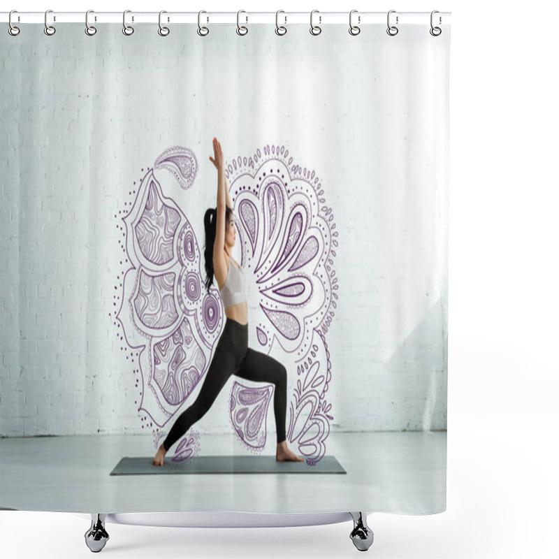 Personality  Calm Asian Woman Doing Yoga Exercise On Yoga Mat Near Mandala Ornament  Shower Curtains