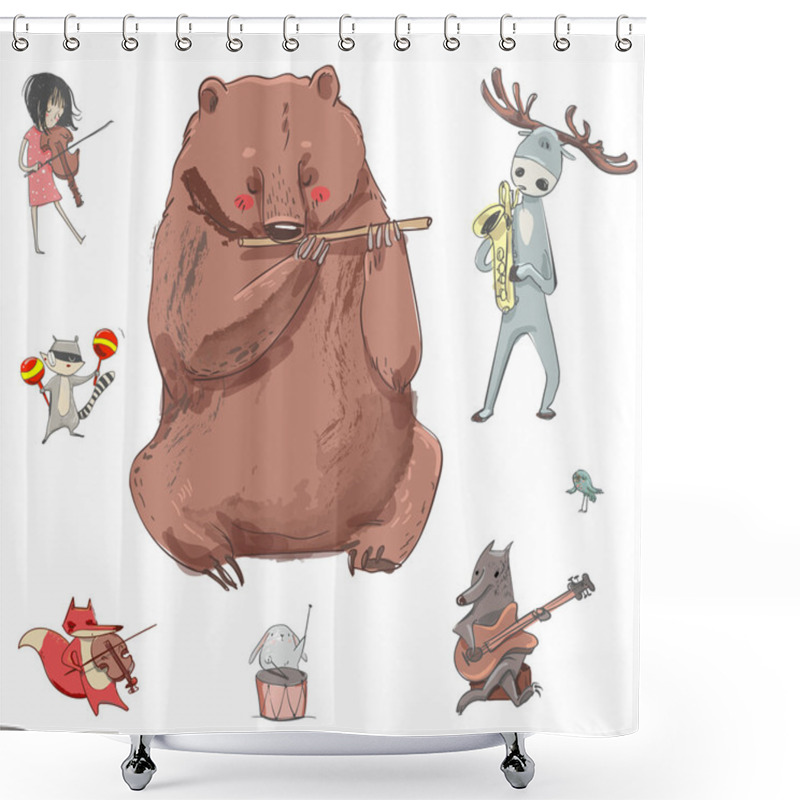 Personality  Set With Cute Musical Animals Shower Curtains