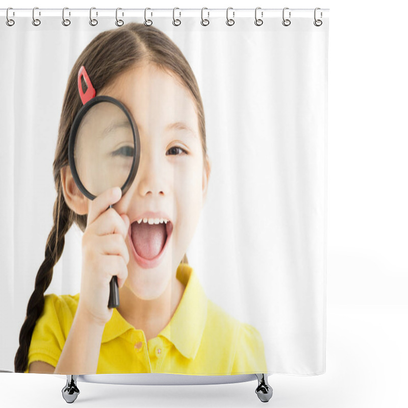 Personality  Happy Little Girl With Magnifying Glass Shower Curtains