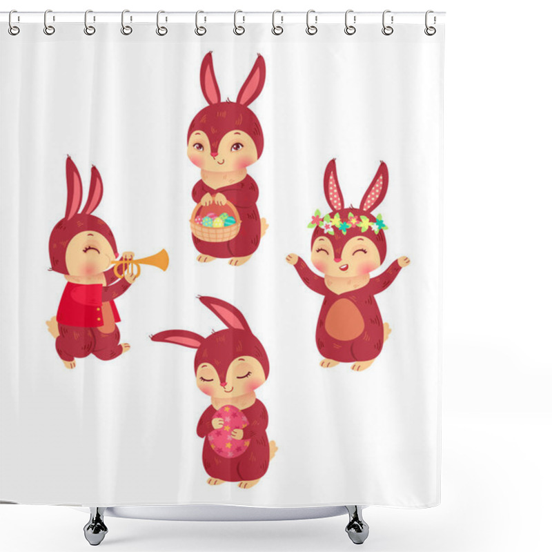 Personality  Set Of Vector Isolated Easter Bunnies Shower Curtains