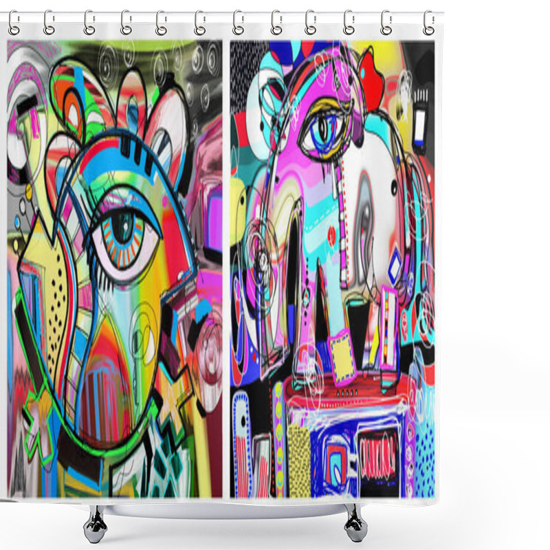 Personality  Two Digital Paintings: A Bird And An Elephant, Original Contemporary Art. Vector Illustration. Shower Curtains