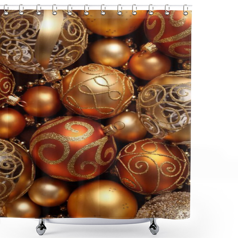 Personality  Golden Christmas Ornaments Background. Shower Curtains