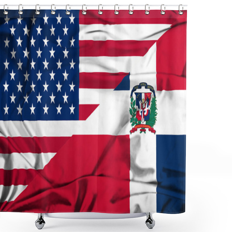 Personality  Waving Flag Of Dominican Republic And USA Shower Curtains