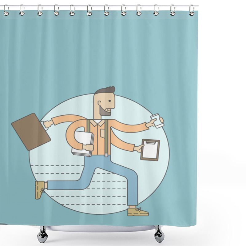 Personality  Worker With Multitasking Job. Shower Curtains