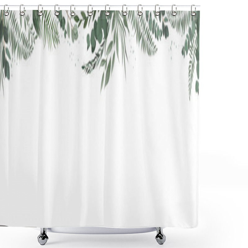 Personality  Horisontal Botanical Vector Design Banner. Pink Rose, Eucalyptus, Succulents, Flowers, Greenery. Natural Spring Card Or Frame. Shower Curtains