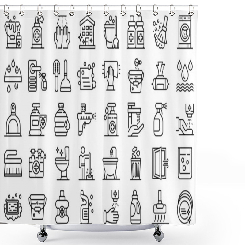 Personality  Disinfection Icons Set, Outline Style Shower Curtains