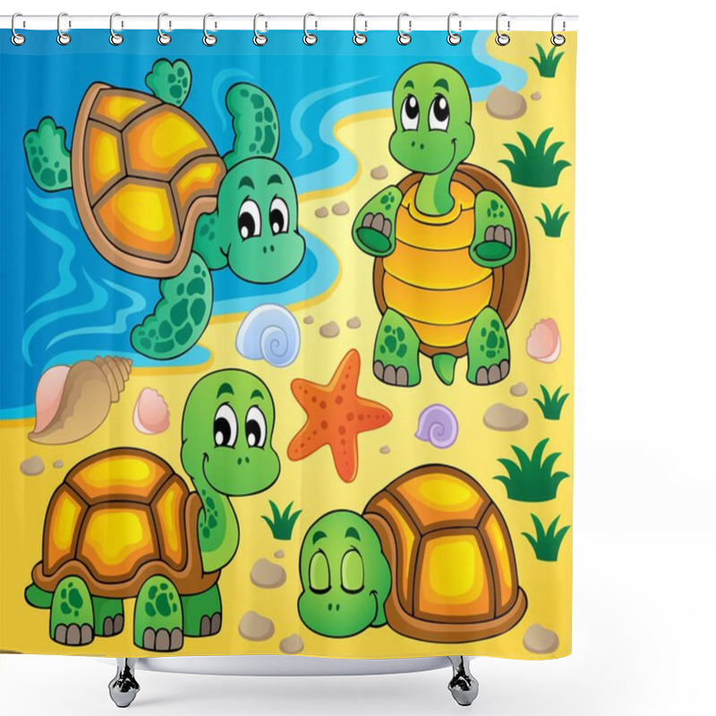 Personality  Image With Turtle Theme 2 Shower Curtains