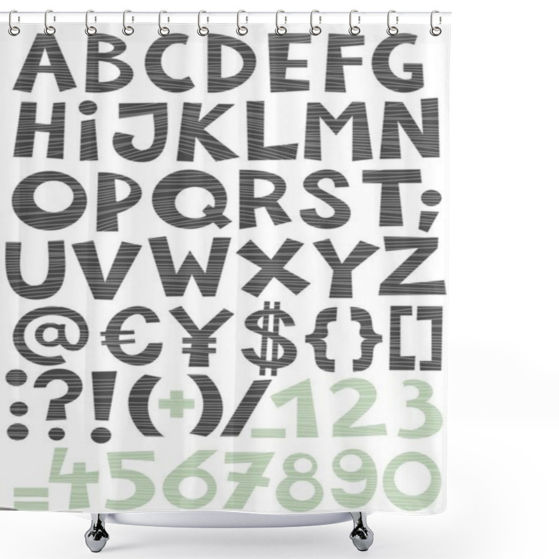 Personality  Gray And Blue Light Patterned Letters And Numbers On White Background Alphabet Set Shower Curtains