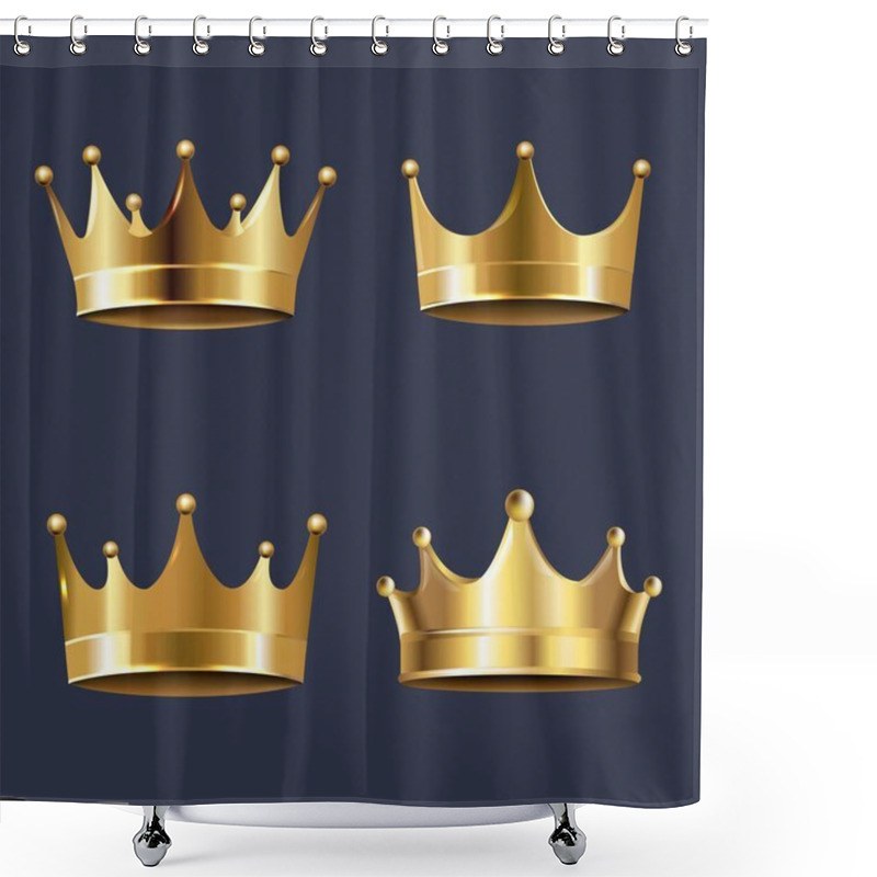 Personality  Golden Crown Set Isolated Blue Background Shower Curtains