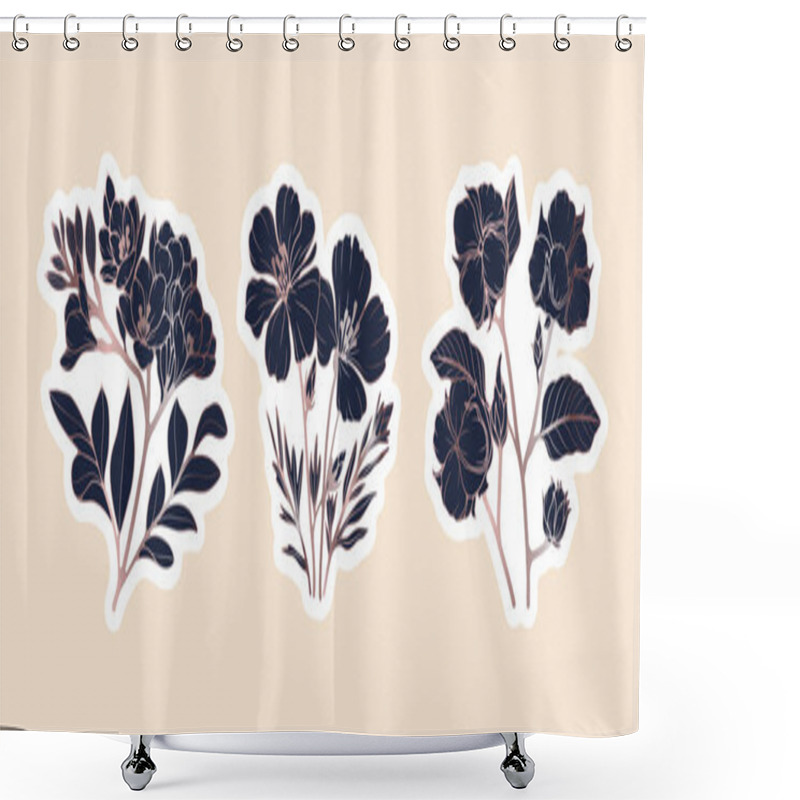 Personality  Cotton Branch, Calendula Bush And Apple Or Cherry Branch Isolated On A Light Background. Floral Vector Illustration, Hand Drawn Stickers Shower Curtains