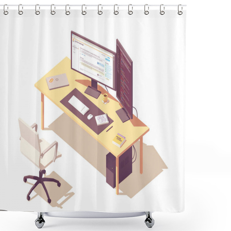 Personality  Vector Isometric Programmer Workplace Shower Curtains