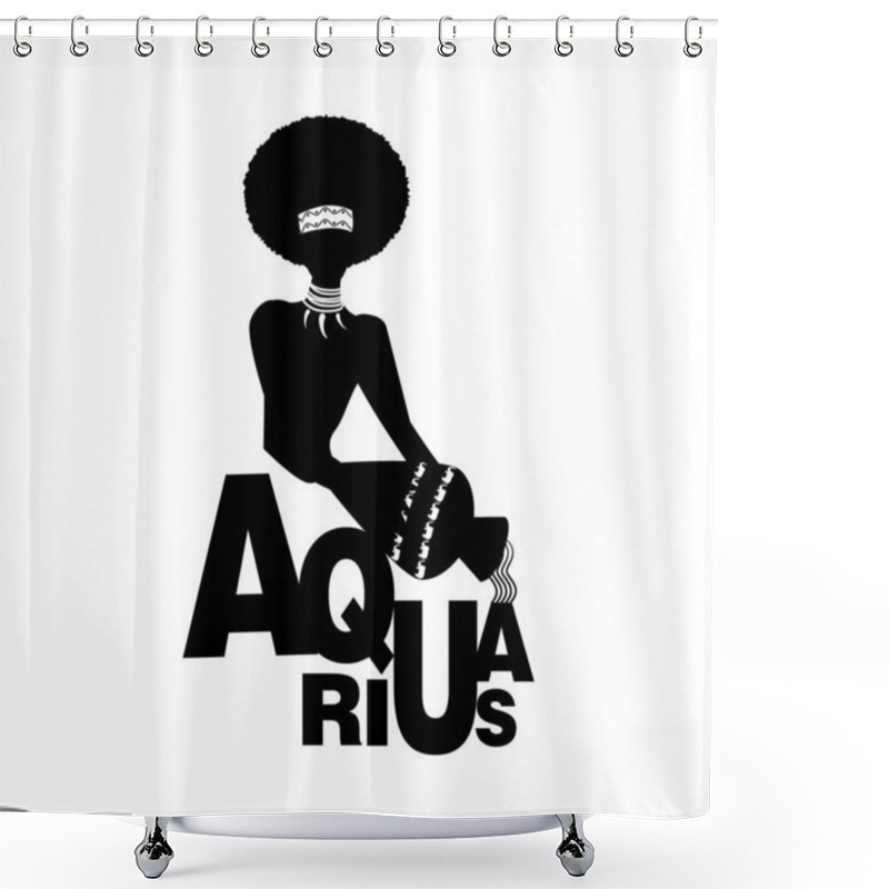 Personality  Tribal Zodiac. Aquarius. Man With Necklaces Of Fangs, Holding A Vessel, Pouring Water. Water Carrier, Isolated On White Background Shower Curtains