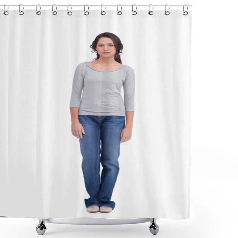 Personality  Young Woman Standing Shower Curtains