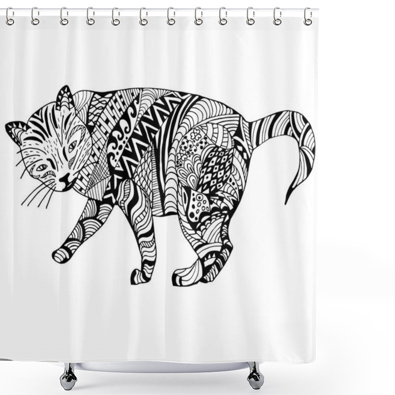 Personality  Cat Hand Drawn Doodle Graghic Shower Curtains