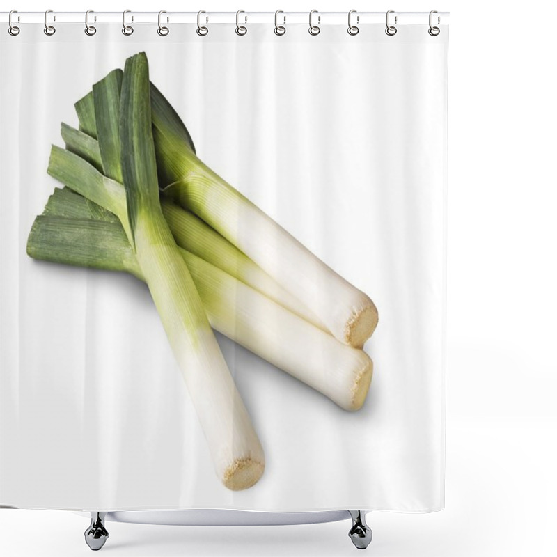 Personality  Four Leeks Isolated On White Shower Curtains