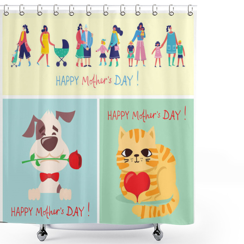 Personality  Vector Illustration Of Four Happy Mothers Day Cards Set Shower Curtains