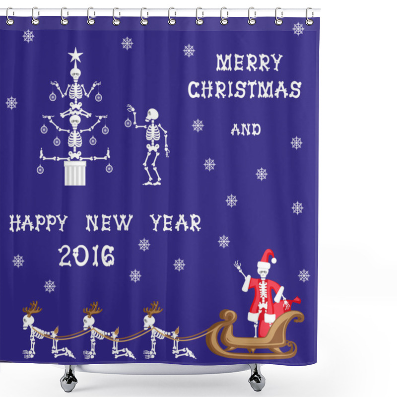 Personality  Set Vector Elements For Christmas And New Year: Funny Skeletons Shower Curtains