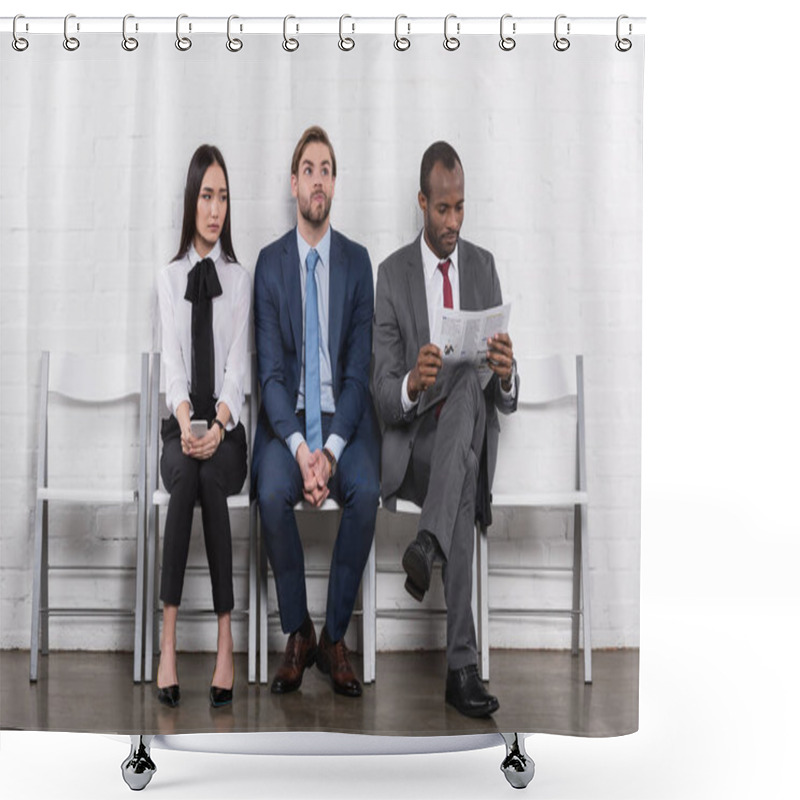 Personality  Multiethnic Young Business People Waiting For Job Interview Shower Curtains