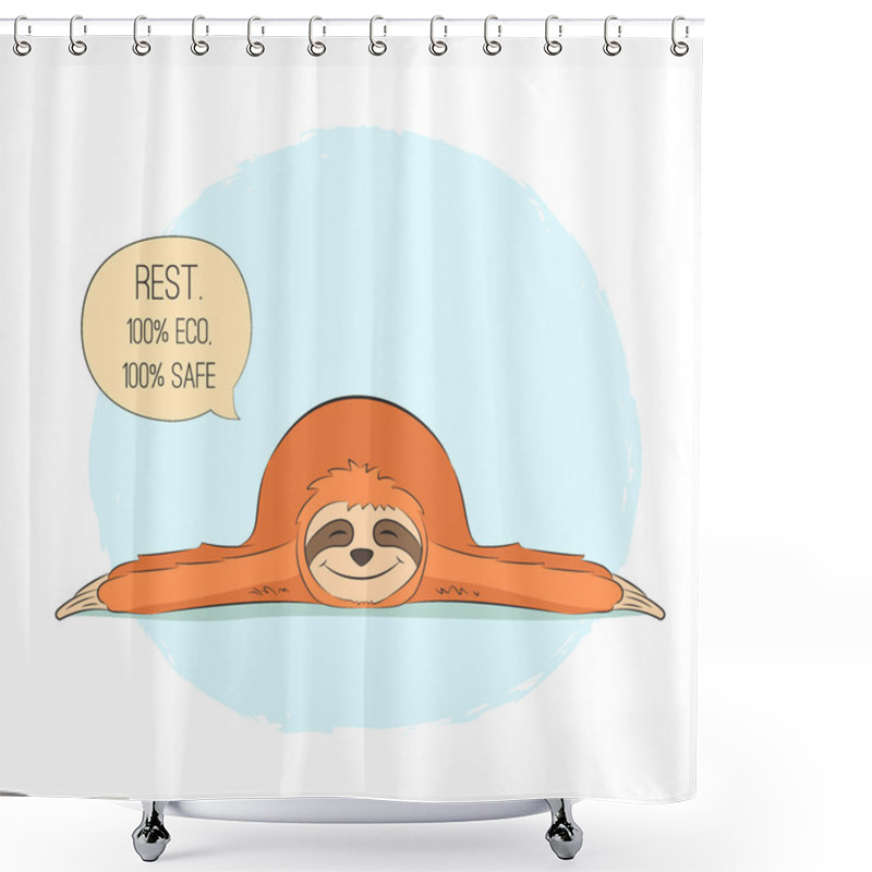 Personality  Cute Hand Drawn Sloth In Yoga Pose Shavasana, Poster And Greeting Card. Vector Illustration Shower Curtains