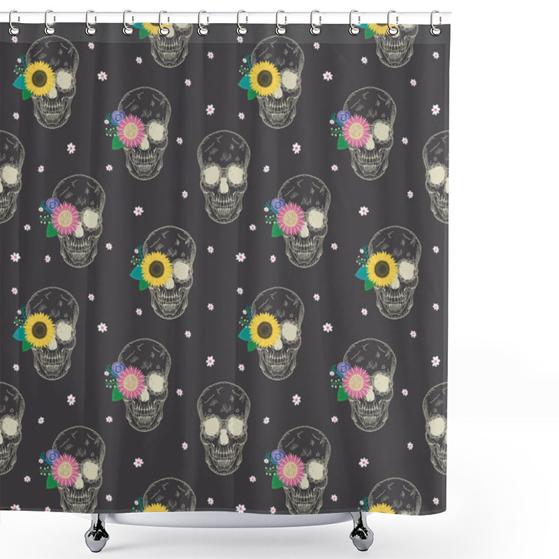 Personality  Special Seamless Pattern With Skull And Flowers Shower Curtains