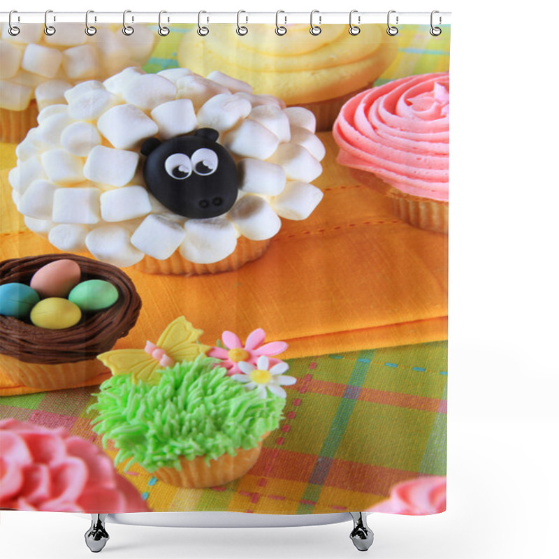 Personality  Easter Cupcakes And Easter Eggs Shower Curtains