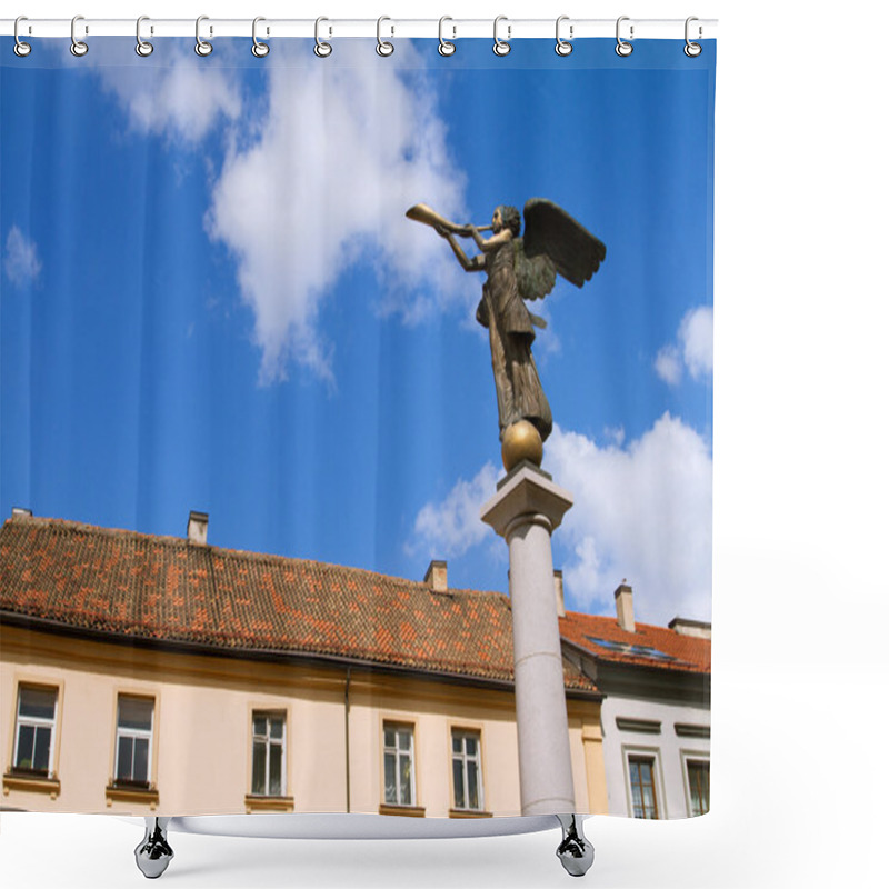 Personality  Statue Of An Angel At Uzupio, An Artistic District In Vilnius Shower Curtains