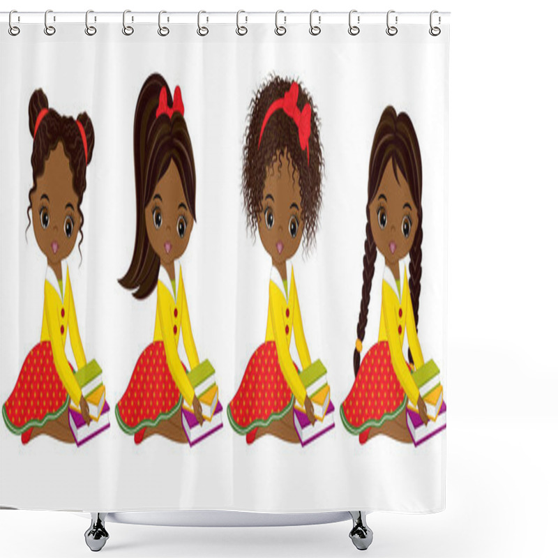 Personality  Vector Cute Little African American Girls With Books Shower Curtains