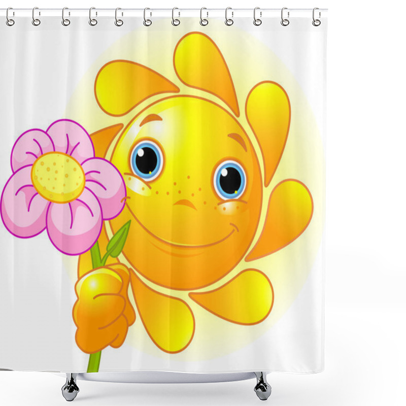 Personality  Cute Summer Sun Giving A Flower Shower Curtains