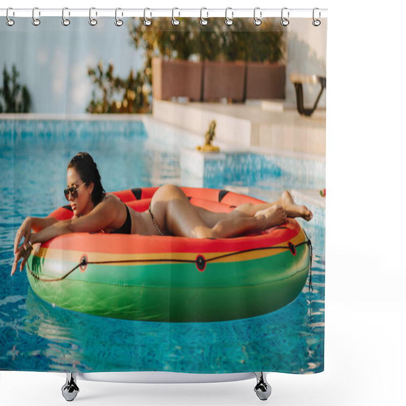 Personality  Sexy Woman Relax In Swimming Pool On Inflatable Fun Beach Floaty Outdoors Shower Curtains